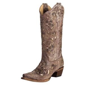 *In Box* Corral Vintage Brown Crater Bone Inlay Stud Western Boots | Size 6.5M